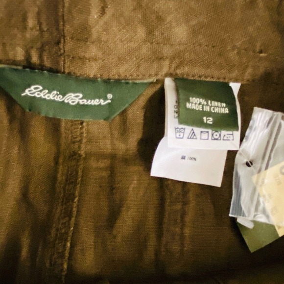 Womens 12 Eddie Bauer Crop Linen Pants Nutmeg Brown Drawstring 21" Drawstring - Picture 4 of 5